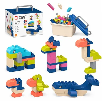 Produktbild von Baby Motorik Bausteine Soft Eimer - 85 Teile - Weiche Konstruktionsbausteine ab 3 Jahren