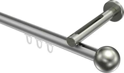 Produktbild von Interdeco Innenlaufstange / Gardinenstange mit Innenlauf Silbergrau / Edelstahl-Optik, Typ Siteno Luino (Kugel), 20 mm Ø 1-läufig, 140 cm