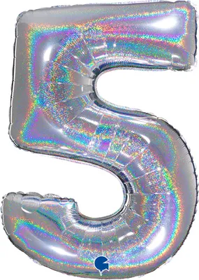 Produktbild von Riesenzahl Folienballon 40"/102cm | Holo Silber Zahl: 5