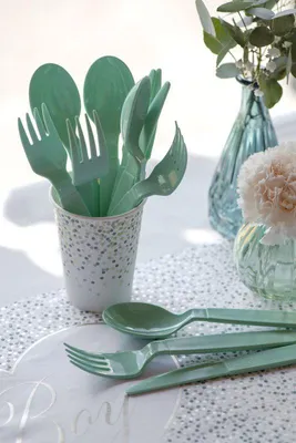 Produktbild von 6 Kunststoff Gabeln weiß Party Garten Picknick