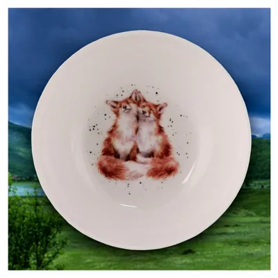 Produktbild von Porzellan Müslischale flach mit Fuchs-Motiv, ca. 15,3 cm D, ca. 400 ml