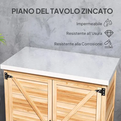 Produktbild von Outdoor-Aufbewahrungsschrank - Gartenschrank - Innenboden - Werkbank - Holz und verzinkter Stahl - 79 x 43 x 92 cm - Holzfarbe
