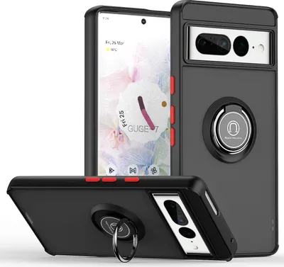 Produktbild von Google Pixel 7 Pro Hülle, Ring Halter Ständer Matte Transluzent TPU Rahmen Stoßfest Schutzhülle für Google Pixel 7 Pro Dunkelgrau