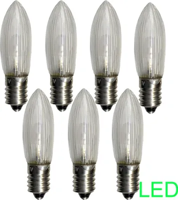 LED Ersatzleuchtmittel für Fensterleuchter - E10 - 0,2W - warmweiß - klar - 10-55V - 7 Stück