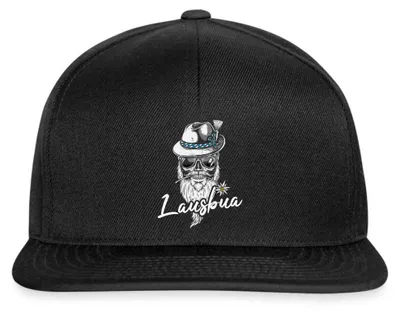 Produktbild von Spreadshirt Lausbua Totenkopf Mit Trachtenhut   Snapback Cap, One size, Schwarz/Schwarz