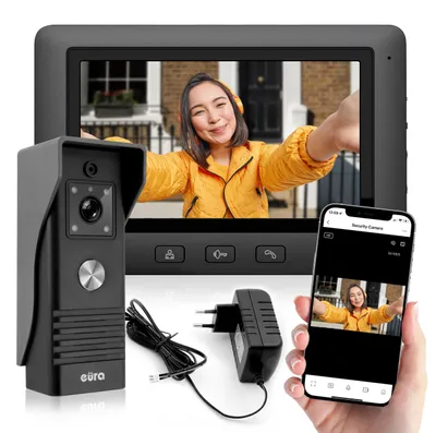 Imagen del producto de Sistema de videoportero VDP Alpha+ con conexión WiFi, pantalla a color de 7 pulgadas, inalámbrico, color . Marca: Clever