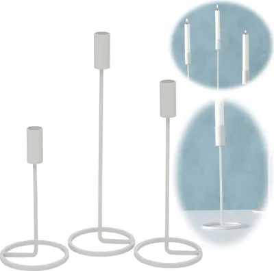 Produktbild von LS-LebenStil Vintage 3´er Set Metall Kerzenständer Weiß Kerzenhalter für Stabkerzen Stabkerzenhalter Kerzenleuchter