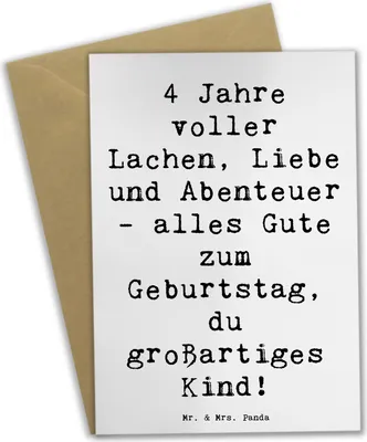 Produktbild von Mr. & Mrs. Panda Grußkarte Spruch 4. Geburtstag - Weiß - Geschenk, dankeskarten, Meilenstein, Abenteuer, einladungskarten, Herzlichkeit, osterkarten, Glückwunsch