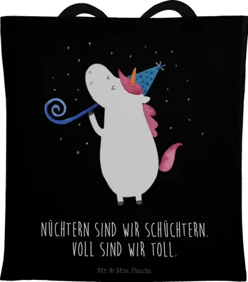 Produktbild von Mr. & Mrs. Panda Tote Bag Einhorn Party - Schwarz - Geschenk, Shopping Tasche, Einhörner, Laptoptasche, Beutel, Stoffbeutel, Konfetti, Geburtstag, Unicorn, Fest, Club