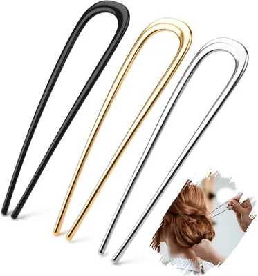 Produktbild von U-förmige Französische Haarspange, 35,5 cm, 3-teilig, Metall, für alle Haartypen