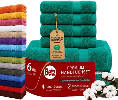Produktbild von Betz 6er Handtuch Set Premium – 4 Handtücher 50x100 cm –2 Duschtücher 70x140 cm -100% Baumwolle – Frottee Handtücher für Bad, Gäste,Alltag-smaragdgrün