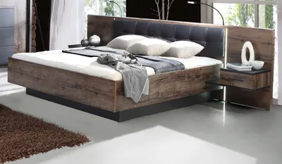 Produktbild von Bettanlage Bellevue Doppelbett Schwarzeiche und Schlammeiche LED
