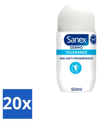 Imagen del producto de 20 unidades de Sanex Dermo Tolerance, desodorante roll-on de 50 ml. Paquete económico