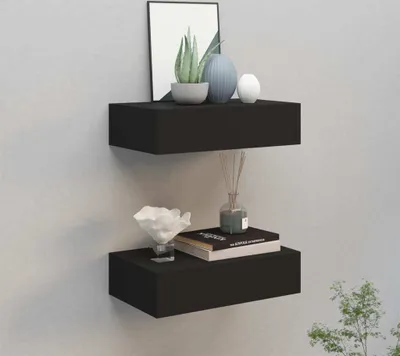 Zdjęcie produktu dla vidaXL Półki ścienne z szufladami 2 szt. czarne 40x23,5x10 cm MDF