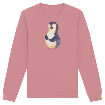 Produktbild von Mr. & Mrs. Panda Bio Baumwoll Pullover Pinguin Diät Größe S - Canyon Pink - Geschenk, glücklich, Sweater, Abnehmen, Sweatshirt, Bauch, Pulli