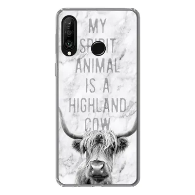 Produktbild von MuchoWow® Handyhülle Schutzhülle Hülle für Huawei P30 Lite Schottischer Highlander - Marmor - Zitat Silikon Softcase Handy Hülle - Handyhülle