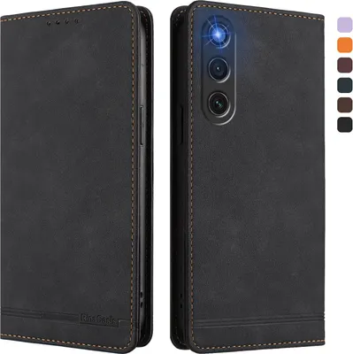 Produktbild von Hülle für ZTE nubia RedMagic 10 Air, Retro Kunstleder Ständer Klapphülle mit Kartenfächer und Magnetische Schwarz