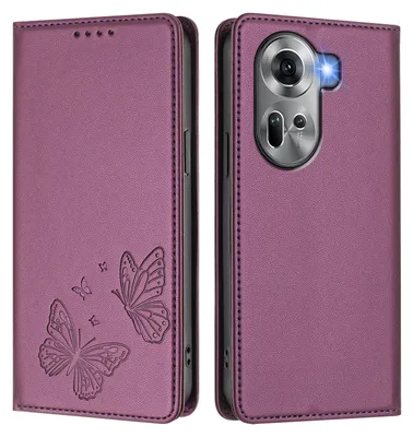 Produktbild von Lederhülle für Oppo Reno11 5G, Schmetterling Prägung Leder Brieftasche Schutzhülle mit Ständer Lila