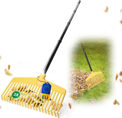 Immagine prodotto di Novatool 2x scopa per foglie con manico a vite e 4 pezzi, utensile combinato 2 in 1, scopa per foglie e forca per foglie con 20 denti in plastica, larghezza di lavoro 45 cm, rastrello per foglie, scopa per giardino, rastrello per prato, rastrello, utensile da giardino