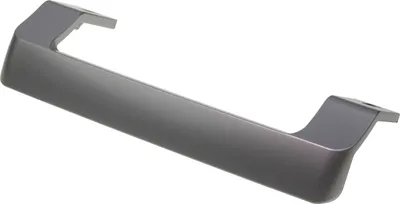 A silver refrigerator door handle is shown against a white background.