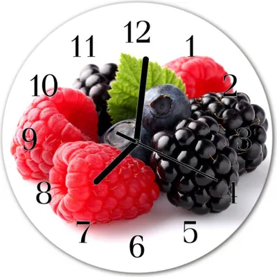 Produktbild von Glasuhr Wanduhr Küchenuhr Echt-Glas 30fi cm Beeren rot schwarz