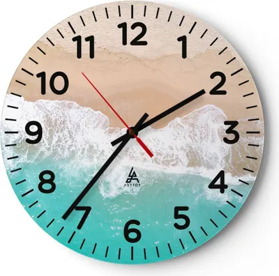 Produktbild von Wanduhr - Rund - Glasuhr - Meer Welle Sand - 30x30cm - Schleichendes Uhrwerk - Lautlos - zum Aufhängen bereit - Dekoration Modern - Wanddekoration aus Glas - C4AR30x30-3937
