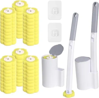 Productafbeelding van Verwisselbare toiletreiniger set - 2 stuks met verlengde handgreep - 48 navullingen - frisse lucht in de wc