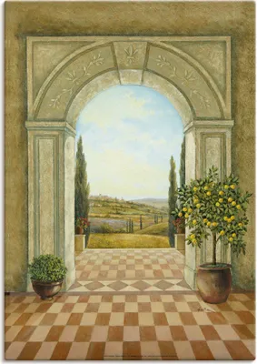 Produktbild von ARTland Leinwandbild Ausblick mit Zitronenbaum I Größe: 45x60 cm