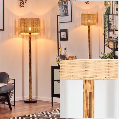 Produktbild von Dello Stehlampe aus Holz/Metall und Schirm aus Korbgeflecht/Rattan