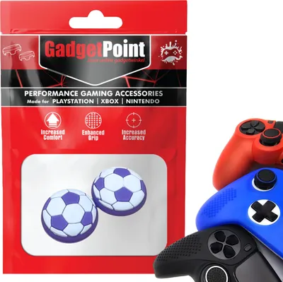 Image de Thumbgrips - Thumbgrips pour PlayStation, PS5, Xbox X/S, One et manette Switch Pro - Thumbgrips pour jeux vidéo - Thumbsticks antidérapants haute performance - Accessoires de protection - Football - Blanc et violet -