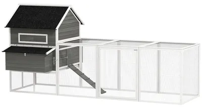 Produktbild von PawHut Hühnerstall 347x160x150 cm Hühnerhaus aus Holz mit Auslauf 2 Nistkasten