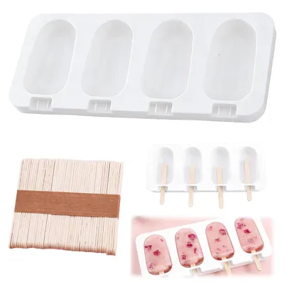 Produktbild von Eisformen aus Silikon - 1er Set mit 50 Eisstielen für Eislutscher, DIY Fruchteis, Pudding und Pralinen - Wiederverwendbar und BPA-frei