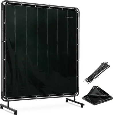 Zdjęcie produktu dla Ekran Kurtyna Spawalnicza Ochronna Z Ramą Na Kółkach 174 X 174 Cm - Czarna