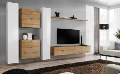 Zdjęcie produktu dla Ściana do salonu RIONATA 6 - biały / dąb wotan