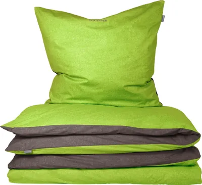 Produktbild von Schiesser Bettwäscheset, 100% Baumwolle, Grün-Dunkelgrau, 135x200cm + 80x80cm, Reißverschluss, Uni Doubleface Renforcé, für Allergiker geeignet, nachhaltig und fair produziert