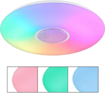 Produktbild von Globo Lighting Deckenleuchte Metall weiß, Kunststoff opal, Glaskristalle klar, dimmbar, Farbwechsler, Farben fixierbar, RGB Regenbogeneffekt, Memoryfunktion, Nachtlicht, Fernbedienung, Batterie inkludiert 2x AAA, ø: 490mm, H: 75mm, inkl. LED 40W 230V, 4300lm Source, 2500lm Output, CCT 3000-6500K, inkl. RGB LED 7.5W 230V