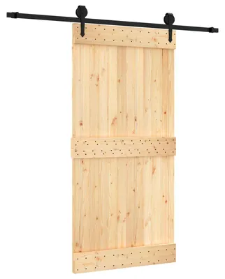 Image de Porte coulissante « Naturel » et « Noir », 100 x 210 cm, pin massif