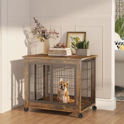 Productafbeelding van Hondenbench Meubelstijl - Houten Hondentafel - Vintage Bruin