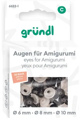 Produktbild von Gründl Sicherheitsaugen Set für Amigurumi, 30 Stück je 10 mal 6 mm, 8 mm, 10 mm.