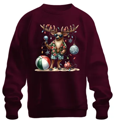 Immagine prodotto di Renna Natale Divertente Hawaii Spiaggia Occhiali da sole Retro Unisex Felpa Pullover, Borgogna, 3XL