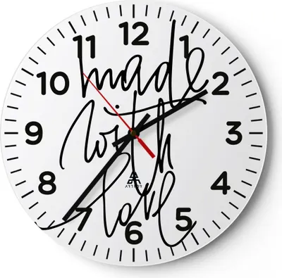 Produktbild von Wanduhr - Rund - Glasuhr - Erstellt mit Liebe - 30x30cm - Schleichendes Uhrwerk - Lautlos - zum Aufhängen bereit - Dekoration Modern - Wanddekoration aus Glas - C4AR30x30-4499