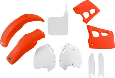 Image de Kit de carénage UFO PLAST, 9 pièces, ensemble de carénages en plastique avec protection de fourche pour Honda CR R 250 cm³, années de fabrication 1990-1991, couleur : rouge / blanc - 2