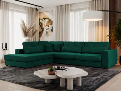Produktbild von MKS MEBLE Ecksofa Sofa L-Form Grau Struktur, Wohnlandschaft L-Form, Couch L Form, Sofagarnitur Couchgarnitur Polsterecke, Breite: 316 cm - Savona L - Dunkelgrün Velvet - Links