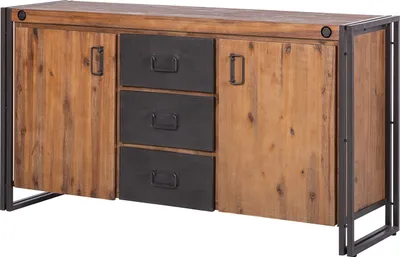 Produktbild von home24 Sideboard mit 3 Schubladen - Akazie Massiv / Metall
