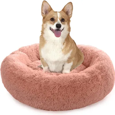 Obrázok produktu pre Posteľ pre psa, tvar donut, plyšová, umývateľná, okrúhla, ružová, 70 cm