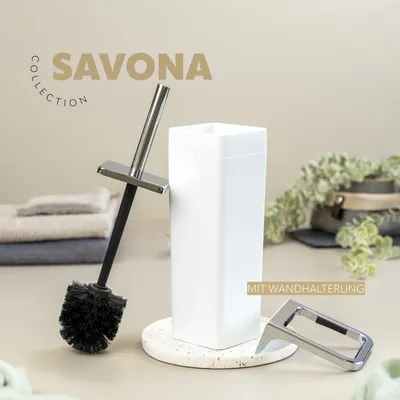 Obrázek produktu pro Bremermann 2dílná koupelnová souprava SAVONA , kosmetický koš 6 litrů a WC souprava s nástěnným držákem, hranatá bílá barva