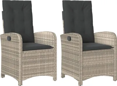 Produktbild von vidaXL Gartensessel mit Kissen 2 Stk. Verstellbar Hellgrau Poly Rattan