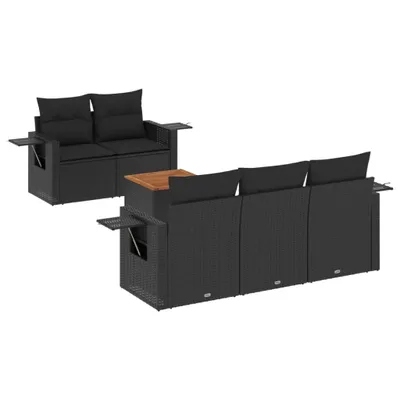 Produktbild von vidaXL 6-tlg. Garten-Sofagarnitur mit Kissen Schwarz Poly Rattan