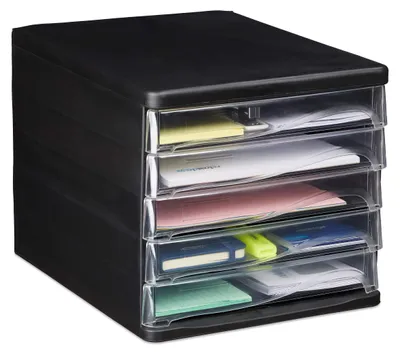 Schubladenbox 5 Fächer, A4, schwarz, 24,5x26,5x34 cm