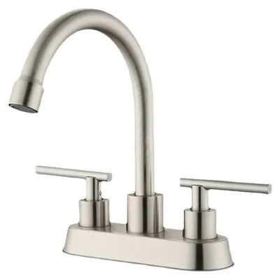 Immagine prodotto di Miscelatore per lavabo – Miscelatore per lavello da cucina e bagno – Acciaio inossidabile – Montaggio a incasso con 2 fori – Miscelatore a due maniglie per acqua calda/fredda – Tubo da 60 cm – Finitura spazzolata